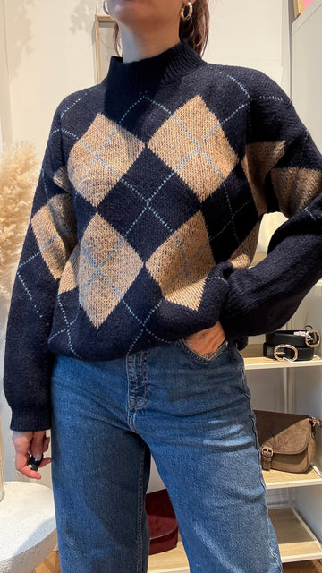 Pull Quadri blu