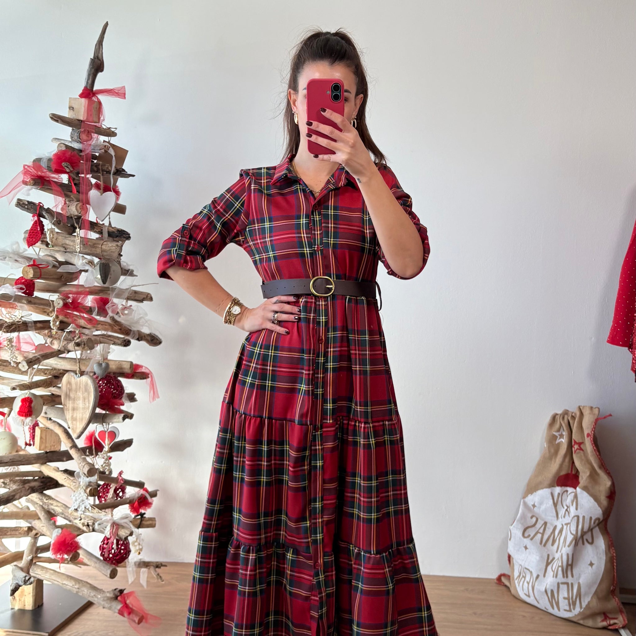 Abito tartan a balze