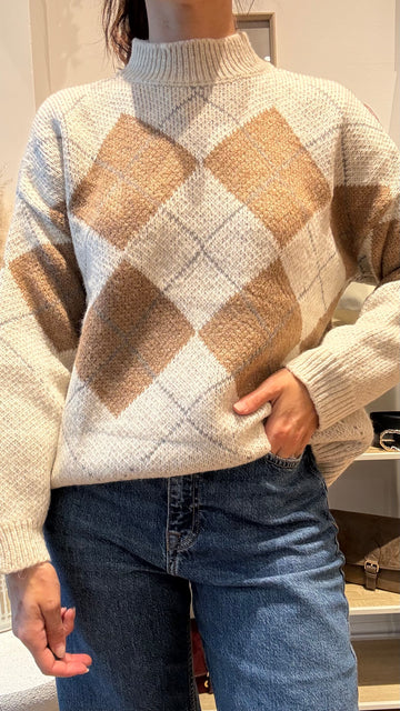 Pull Quadri beige