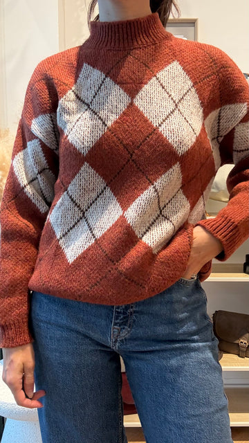 Pull Quadri terracotta